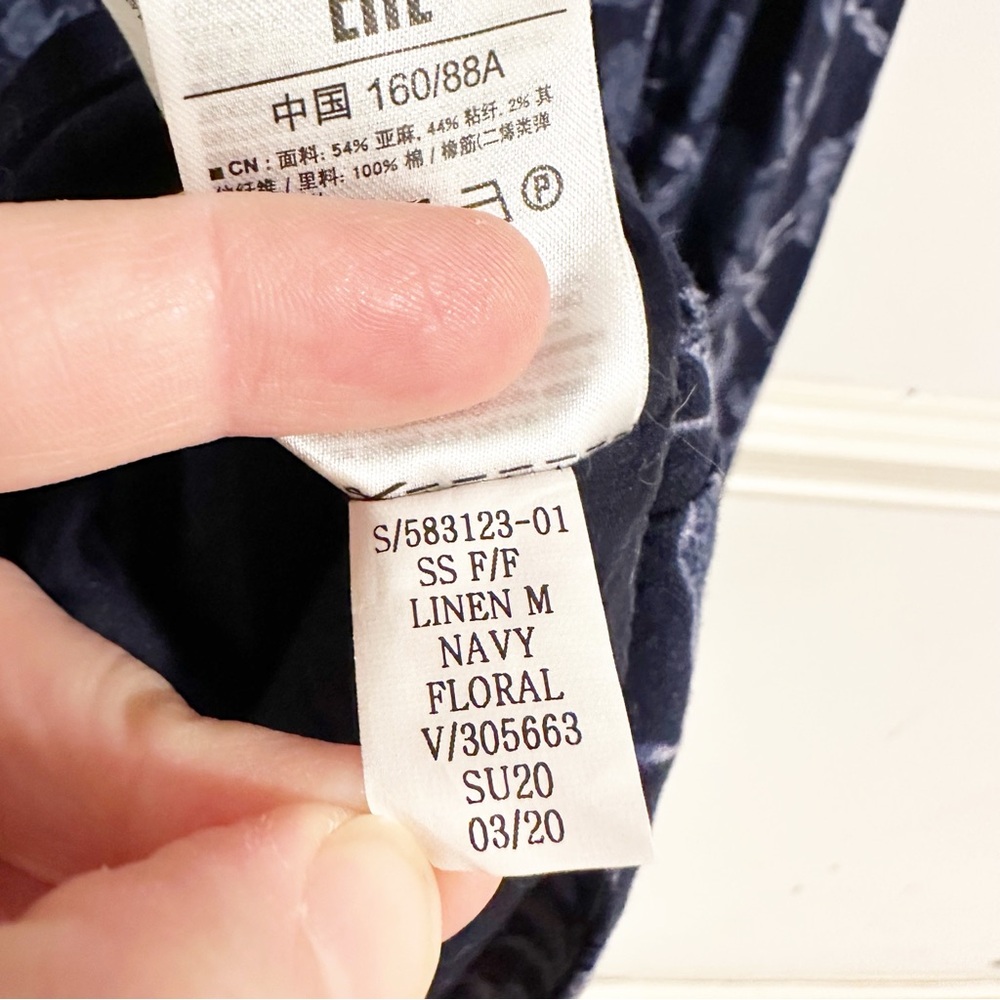 GAP Linen Navy Floral Feminine Flirty Blue Midi Summer Dress - Picture 10 of 10